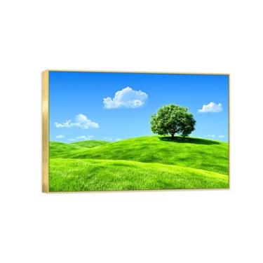 Imagem de Quadro dourado arte de parede paisagem impressões em tela - árvore de pastagem céu decoração pintura - imagens para quarto 40 x 60 cm 16 x 24 pol