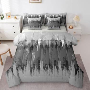 Imagem de Erosebridal Conjunto de cama solteiro com estampa abstrata ombré, branco, cinza, 7 peças, geométrico, terracota, pintura a óleo, lençol em uma bolsa, para homens e mulheres e adultos