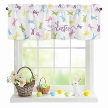 Imagem de Ruian Store Cortina de cozinha sanefa para janelas, silhueta de coelhinho da páscoa feliz bolso para varão pequena sanefa coelho fofo em branco tratamento de janela curta para quarto, banheiro, sala