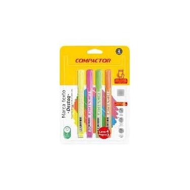 Imagem de MARCA TEXTO BLISTER C/4 CORES COMPACTOR DESTAQ