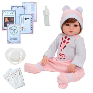 Imagem de Bebê Reborn Boneca Menina Girafinha Fio a Fio 46cm + Itens