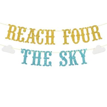 Imagem de Faixa "Reach Four The Sky" Sky Cloud Girl Boy 4th Birthday Banner Toy Story Tema Crianças Quatro Anos Filme Desenho Animado Festa Aniversário Decoração Suprimentos Glitter
