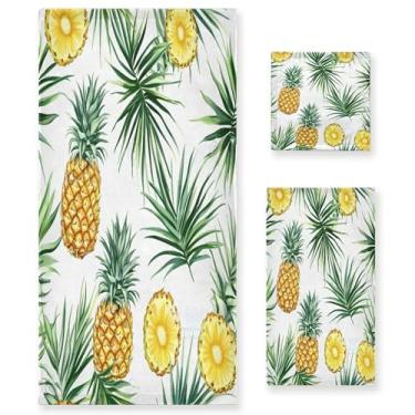 Imagem de xigua Conjunto de toalhas de banheiro de folhas de abacaxi e palmeira toalha de banho macia absorvente de 3 peças toalha de mão toalhas decorativas para banheiro, academia, hotel, praia, piscina