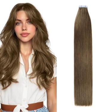 Imagem de SIYUSI Extensões de cabelo humano com fita adesiva, marrom chocolate, 50 cm, 50 g, 20 peças, trama de pele invisível, extensões de cabelo humano Remy Tape, liso sedoso com pontas grossas