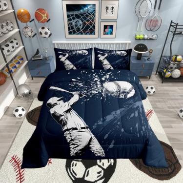 Imagem de Erosebridal Jogo de cama casal com estampa de beisebol, para crianças, adolescentes, adultos, jogador, beisebol, pinceladas, pinceladas, edredom