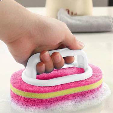 Imagem de Escova de limpeza de esponja, uma escova de esponja equipada com uma alça ergonômica, adequada para limpeza eficiente de cozinhas, paredes de vidro e cerâmica (vermelho)
