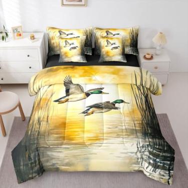 Imagem de Erosebridal Jogo de edredom Queen com tema de pato voador, 7 peças em uma bolsa, lençol e fronhas de animais selvagens, cabana de fazenda, decoração de quarto