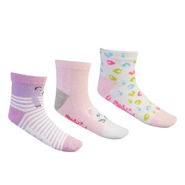 Imagem de Meia Molekinha Infantil Kit C-3 Pares MK24-27991, Lilás, Rosa, 23