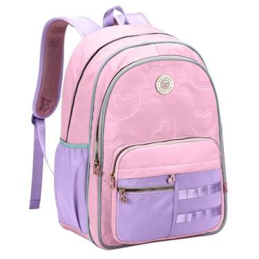 Imagem de Mochila Kika Escolar Feminina Lovers Juvenil Grande Trabalho Cor:Rosa,