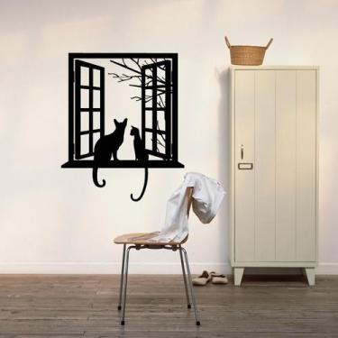 Imagem de Adesivos de parede Cat Window Tree Branch PVC 43x52cm removíveis - yiw