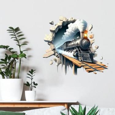 Imagem de Adesivos de parede 3D Train Cartoon Steam Locomotive para quarto de cr