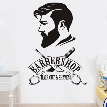 Imagem de Adesivos de parede Barbearia para corte de cabelo e barbear em PVC 57x