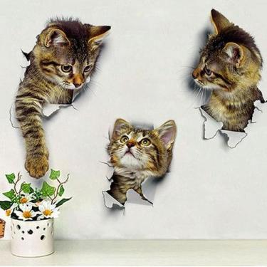 Imagem de Adesivos de parede 3D Cat Realistic Kitten Autoadesivos em PVC - yiwei