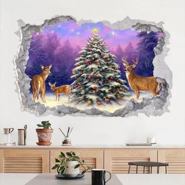 Imagem de Adesivos de parede Árvore de Natal com cervos, cena de inverno, 60x40c