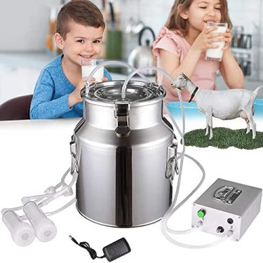 Imagem de Máquina De Ordenha Vacas Cabras Pulsante Elétrica Portátil Bomba De Pulsação De Vácuo Ordenhadeira Balde Único, Bomba De Vácuo De Aço Inoxidável Ordenhador De Cabra,Plug-in14L