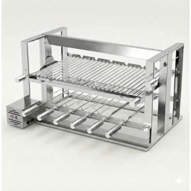 Imagem de Brasa Grill Grelha Elevante 80cm C/ Painel Gira 6 Espetos, Kit Churras