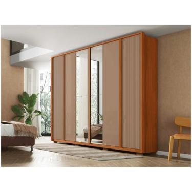 Imagem de Guarda-roupa Casal com Espelho 4 Gavetas 6 Portas Caemmun Cléo, Freijó