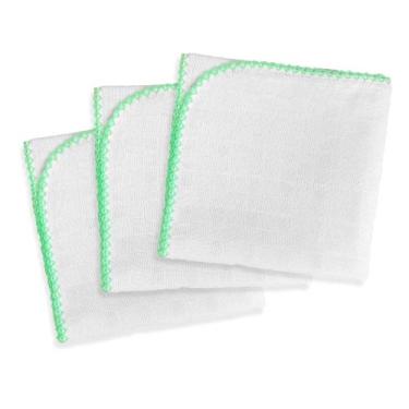 Imagem de Kit com 5 Fraldas de Ombro Quadriculada Dupla 100% Algodão com Crochê 