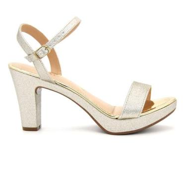 Imagem de Sandália Via Uno Salto Alto Grosso Meia Pata Feminino 034, 37, Dourado