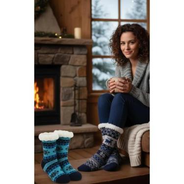 Imagem de Par Meias Lã Térmica Grossa Peluciada Inverno - Congratulations Store