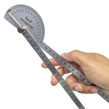 Imagem de Transferidor De Grau 0-180 Aço Inox Com Régua 90x300mm Leitura Baixo R