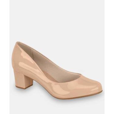 Imagem de Scarpin Feminino Salto Quadrado Verniz Beira Rio Preto, Bege, 37