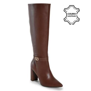 Imagem de Bota de Couro e Cano Alto Feminina Via Marte 063-022-01, Marrom, 38