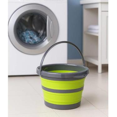 Imagem de Balde Dobrável Bacia Cesto Lavanderia Roupas Limpeza Casa Camping Reci