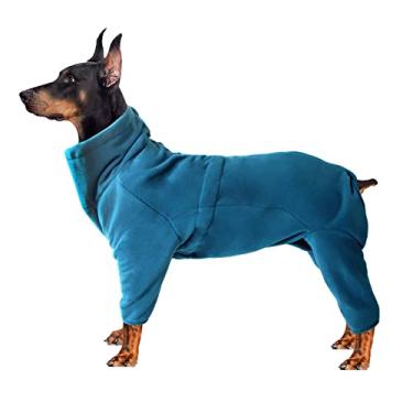 Imagem de Foern Casaco para cachorro, roupas quentes com fleece polar macio com zíper alças elásticas internas ao ar livre, pulôver para cães pequenos, médios e grandes, azul, XXP: 50 cm/19,7 pol
