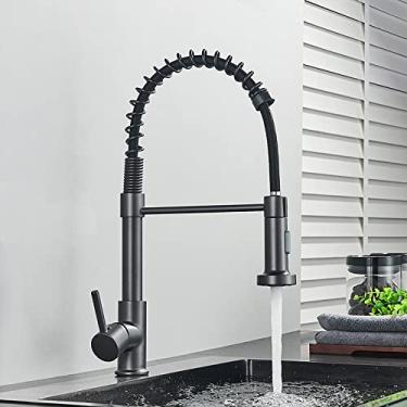 Imagem de Torneira de cozinha de níquel escovado, torneira misturadora de água de cozinha, rotação de 360 ​​graus, torneiras de pia de cozinha, torneira de água quente e fria, cinza fosco, China