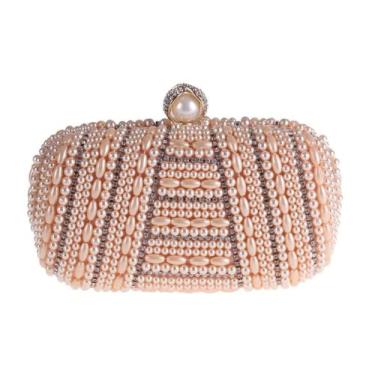 Imagem de Bolsa clutch de casamento com contas de pérolas bolsa feminina com strass bolsa transversal, rosa, M