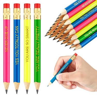 Imagem de 72 Pçs Inspiradores de Golfe com Borrachas para Crianças 4 Cores Citações Mini Lápis Neon Pré-Encolhido Lápis Motivacionais Meio Lápis para Estudantes Presentes Escolares Materiais de Escritório