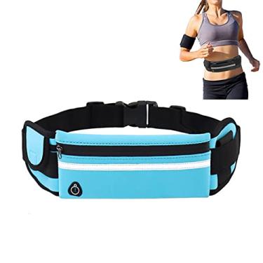 Imagem de Bolsa de cintura de corrida à prova d'água cinto de corrida com fone de ouvido esportivo portátil ao ar livre refletivo pochete de grande capacidade para mulheres homens, azul, 21 x 10 cm