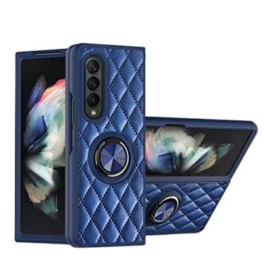 Imagem de Capa de telefone com suporte de anel magnético para Samsung Z Fold 4 3 Fold3 5G Capa traseira de couro TPU macio Suporte embutido, azul royal, para Galaxy Z Fold4 5G