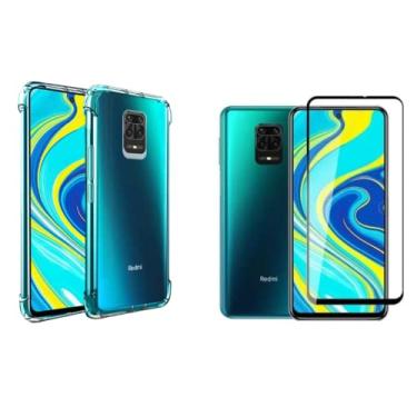 Imagem de Capa Capinha Case Anti Shock Transparente + Película De Vidro 3D Tela Toda Para Xiaomi (Redmi Note 9S / Note 9 Pro)