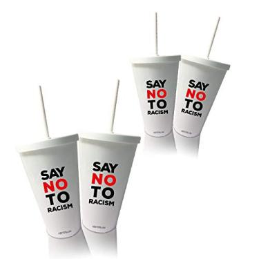 Imagem de 4 Copos com Tampa e Canudo Branco Say no Racismo