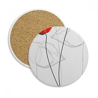 Imagem de Red Flower Bud Caneca de porta-copos de milho com arte abstrata Pedra absorvente de proteção de mesa