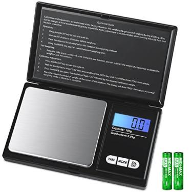 Imagem de AMIR Mini balança digital, 100g Balança de 0.01g/ 0.001oz Pocket Jewelry, Balança eletrônica inteligente com 7 unidades, Display LCD retroiluminado, Função Tara, Auto Off, Design em Aço Inoxidável & Slim (Bateria incluída)