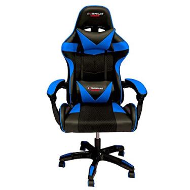 Imagem de ELG, CH31BKBL, Cadeira Gamer Drakon c/Apoio Dorsal e Cervical, Encosto Reclinável, Apoio de Braços Articulado, Suporta até 140kg, Preto/Azul
