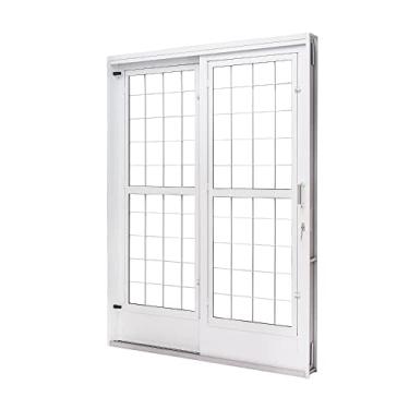 Imagem de Porta de Aço de Correr e Postigo 215x160cm 2 Folhas com Grade Quadriculada Qualitysol Ramassol