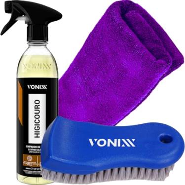 Imagem de Kit Limpeza Banco Couro Higicouro Pano Escova Macia Vonixx