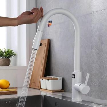 Imagem de Torneira de cozinha de toque, torneira de cozinha com pulverizador pull down, torneira de cozinha com sensor inteligente de aço inoxidável, torneira de pia de cozinha com display de temperat
