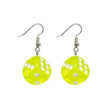 Imagem de Brinco D6 de Poliresina, Formato de Dado de 6 Lados, Amarelo, Pingente