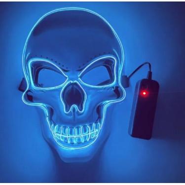Imagem de Máscara Led Neon Caveira Pisca Halloween Festa Rave - MHR, Azul