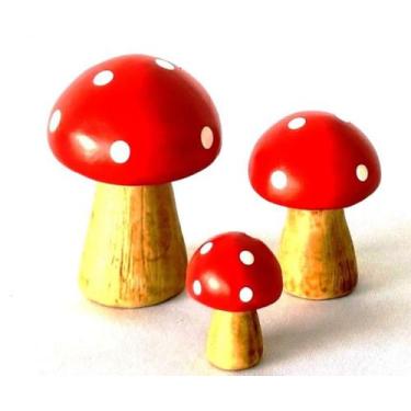 Imagem de TRIO COGUMELO Miniatura de Ceramica Cor Vermelho - Decore Casa - Cerâm