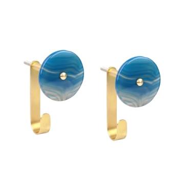 Imagem de Rockcloud Pacote com 2 ganchos de parede redondos de fatia de ágata com parafusos, ganchos de pedra Crytals para pendurar ferragens decorativas para decoração de escritório em casa, azul