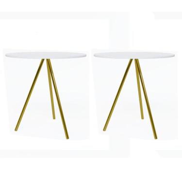 Imagem de Kit 2 Mesas Lateral Decorativa Gabriela Base Dourada Tampo Redondo Bra