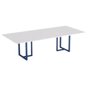 Imagem de Mesa de Reunião Retangular Tubular P25 Pandin 2,6 M Branco e Azul Del 