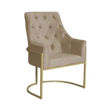 Imagem de Poltrona Decorativa Vick Suede Cappuccino Base Em Metal Dourada - Bell