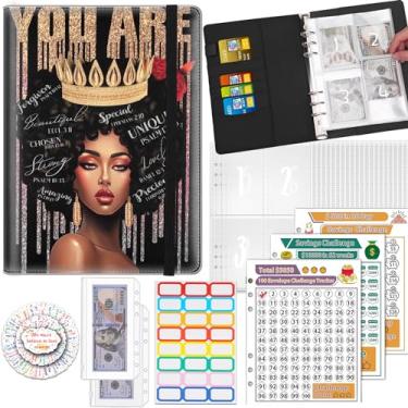 Imagem de Fichário de desafio para economia de dinheiro com 100 envelopes, fichário de orçamento A5 com 25 envelopes para dinheiro, 3 rastreadores laminados reutilizáveis, organizador de dinheiro, citações